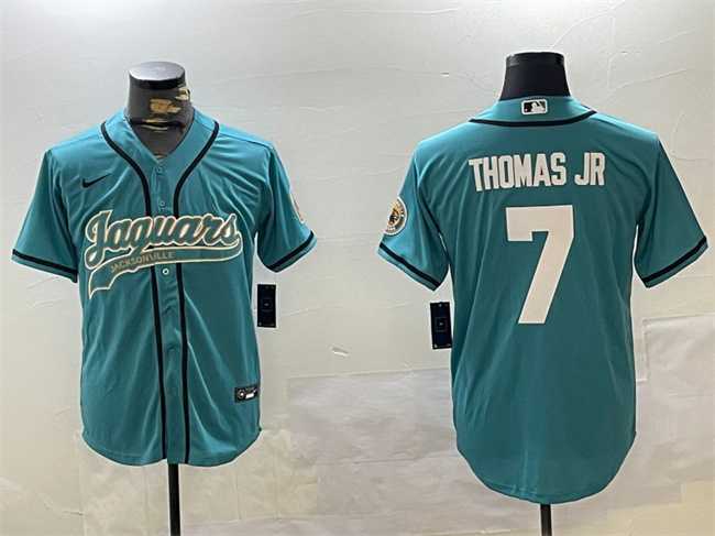 Men's Jacksonville Jaguars #7 Brian Thomas Jr Teal With Patch Cool Base Stitched Baseball Jersey,We sell and wholesale Men's Jacksonville Jaguars #7 Brian Thomas Jr Teal With Patch Cool Base Stitched Baseball Jersey on line form chian!